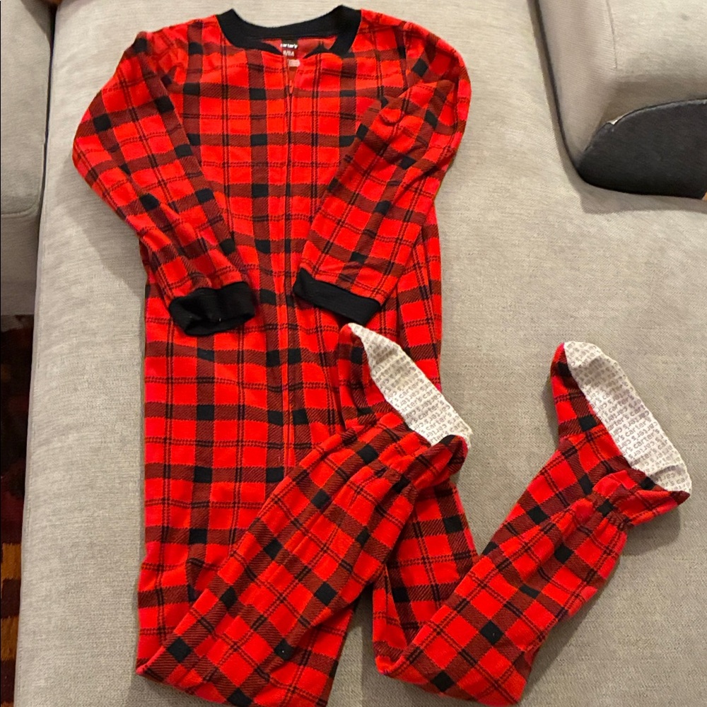 Red Plaid Fleece One-Piece Pajamas